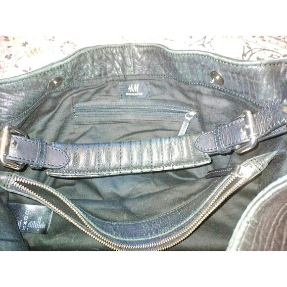 H&M Black XL Genuine Leather Hobo Handbag w/Silvertone Hardware - Picture 9 of 11